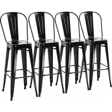 Juego de 4 taburetes de bar 44x46x116 cm negros de metal con respaldo desmontable (1/5)