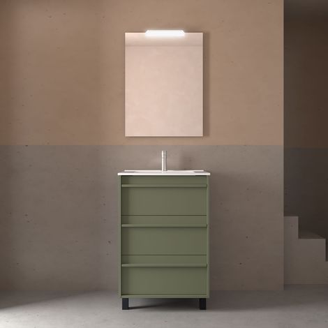 Badezimmermöbel ATTILA 600 3 Schubladen GREEN SATIN + Waschtisch + Spiegel