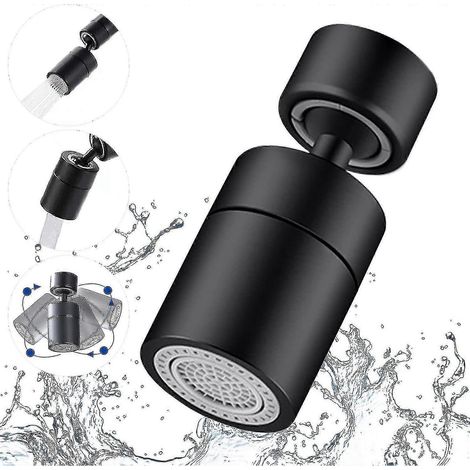 Bec de robinet rotatif à 360°, 2 modes, filtre à bulles réglable pour robinet de cuisine et salle de bain, filetage intérieur 22 mm, noir, 1 pièce - WELLNGS (1/2)