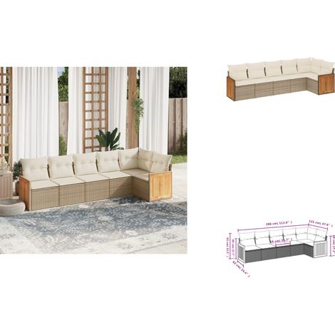 6-tlg. Garten-Sofagarnitur mit Kissen Beige Poly Rattan - Gartensorte - Gartenmöbelset - Lounge Möbel - Outdoor Furniture - Rattan Gartenmöbel (1/3)