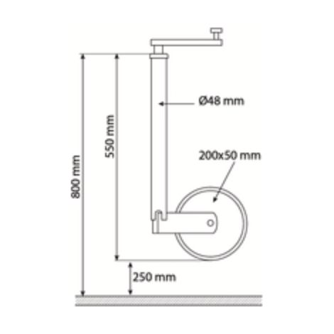 Roue de remorque jockey 200x50 mm – Jante acier 48 mm – Charge maxi 150 kg – Roulements à billes – Protection contre la corrosion – Al-Ko (1/4)