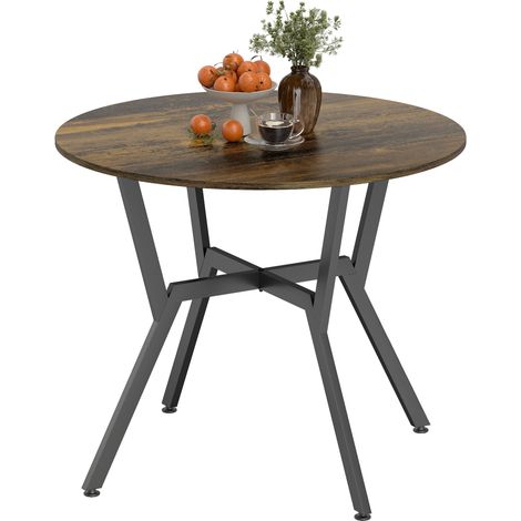 Dining Table, Round Kitchen Table Black Legs, Anti-slip Foot Pads for Living Room, Dining Room 90 x 76 cm, Rustic Brown (1/5)