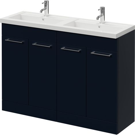 Napoli 390 Deep Blue 1200mm 4 Door Vanity Unit with Double Lucia Basins - 1200mm - Chrome 160mm Handle