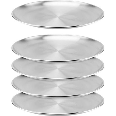 Assiettes - Lot de 5 - Acier inoxydable 304 - Durables - Camping, barbecue, pique-nique - 30 cm (1/5)
