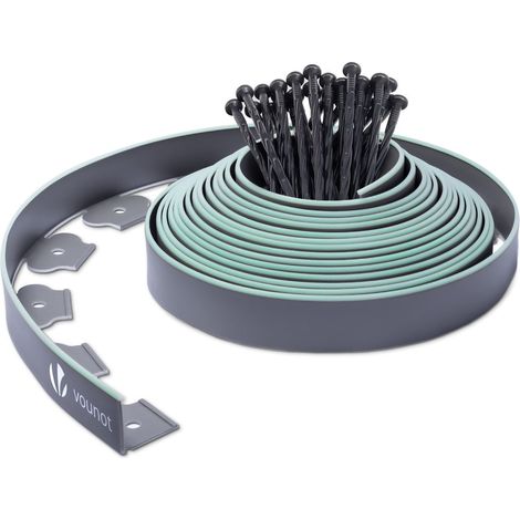 VOUNOT 10m Flexible Lawn Edging with Green Outline Edge, Grey