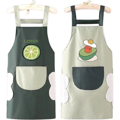 Set di 2 grembiuli da cucina con tasche - 72 x 68 cm - Impermeabili e resistenti all'olio - Verde scuro e verde chiaro - Poliestere - Ideali per cucinare, preparare cibi e cuocere al forno (1/5)