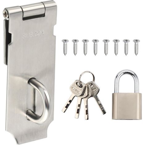 Verrou de porte en acier inoxydable avec cadenas, brossé, 144mm, pour portail et clôture