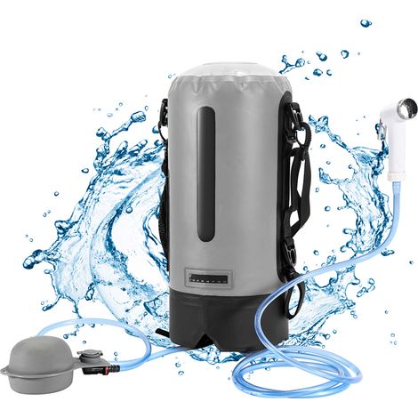 Randaco Ducha de camping 12L, ducha exterior portátil con bomba de pie y alcachofa, gris, para viajes y actividades al aire libre