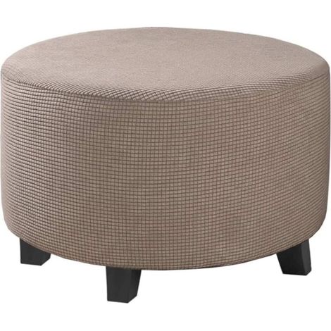 Housse de pouf en jacquard extensible (gris, grand), housse de repose-pieds, housse de protection de meubles, housse de tabouret avec fond élastique antidérapant (1/4)