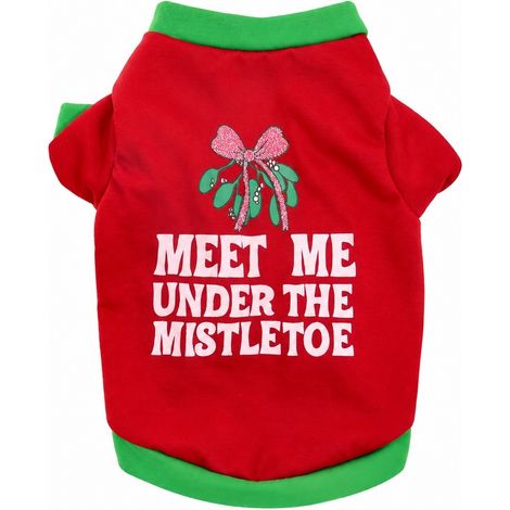 T-shirt de Noël pour chien, vêtements de fête pour animaux de compagnie (Bichon, Poméranien, etc.), tailles XS à S, motif fleurs de Noël rouges (1/5)