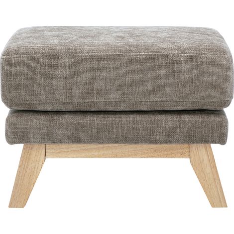 Pouf poggiapiedi scandinavo in tessuto effetto velluto testurizzato tortora e legno chiaro OSLO (1/4)