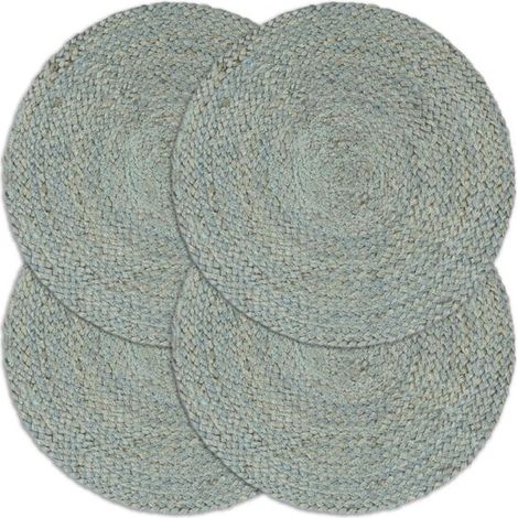 Sets de table, lot de 4, vert olive, couleur unie, 38 cm, ronds, en jute. (1/5)