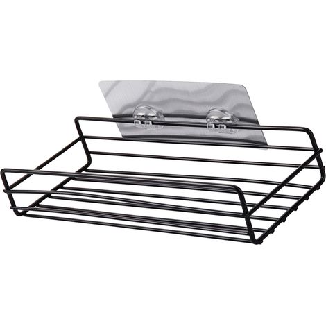 Tablette de douche minimaliste murale sans perçage, panier suspendu WC et lavabo, étagère en fer noir pour salle de bain (1/4)