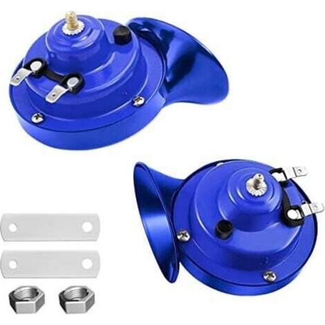 300DB Snail Air Horn, Paquet de 2 Kit de Cornes de Train Super Bruyant 12V, Universelle Imperméable d'escargot Air Corne, Corne électrique pour Motocyclette Camions Voitures Vélos(Bleu)