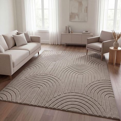 Shaggy Tapis Chambre Haut Poil Bohème Scandi Abstrait Unis Lavable Geometrique, Taupe 1, 120x160 cm (1/5)