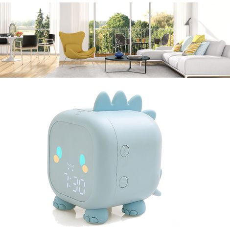 Réveil numérique intelligent et amusant avec veilleuse LED en silicone bleu représentant un dragon mignon et amusant, idéal pour les enfants. (1/5)