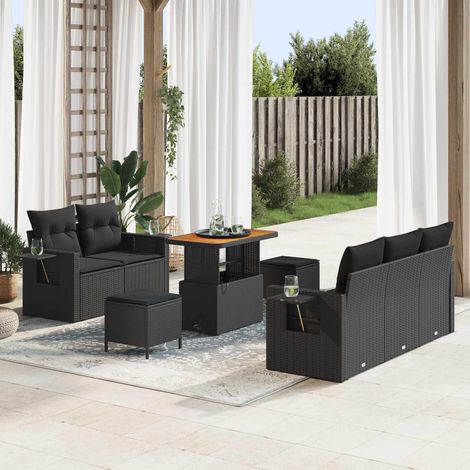 Gartensofa-set mit Kissen 8 pcs Schwarz Poly-Rattan (1/5)