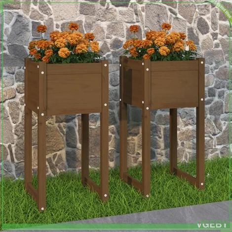 Jardinières - FAFEICY - 822129 - Bois de pin massif - Lot de 2 - 40 x 40 x 81 cm (marron miel) (1/5)