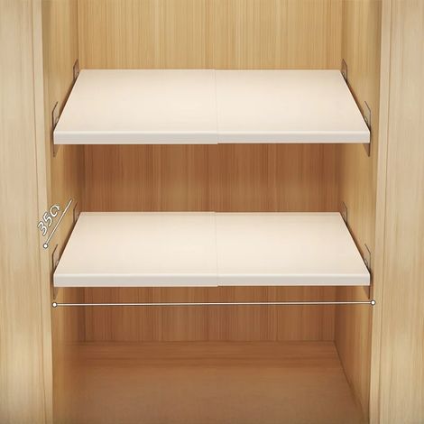 (Lot de 2) Largeur 35 cm, longueur 27-38 cm, acier au carbone haute résistance. Étagère extensible en acier au carbone, séparateur de placard, organisateur mural multi-niveaux, style simple. Solution (1/5)