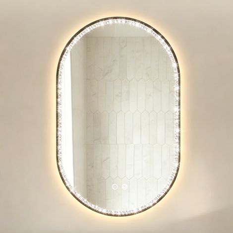 Espejo de baño LED 60x90 cm con antivaho, mando táctil, 3 colores y regulable, marco negro de aluminio (1/5)