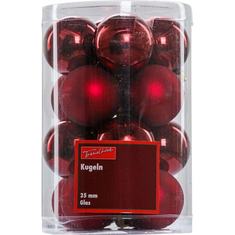 TrendLine Christbaumkugeln 16 Kugeln Ø 3,5 cm Glas Rot Weihnachtskugeln
