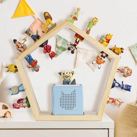 Étagère murale pour Toniebox en bois – Rangement magnétique pour 68 figurines – Dimensions 42x40x16,5 cm – Design pentagonal décoratif – Baby Vivo (1/5)