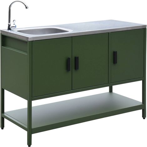 sweeek - Outdoor-Küche aus Stahl mit Spüle L120 cm