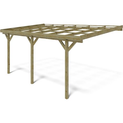 Altanka – Carport adossé en bois traité 3x5,24 m – Surface 15 m² – Hauteur passage 2,10 m – Toit monopente – Résistant à la moisissure