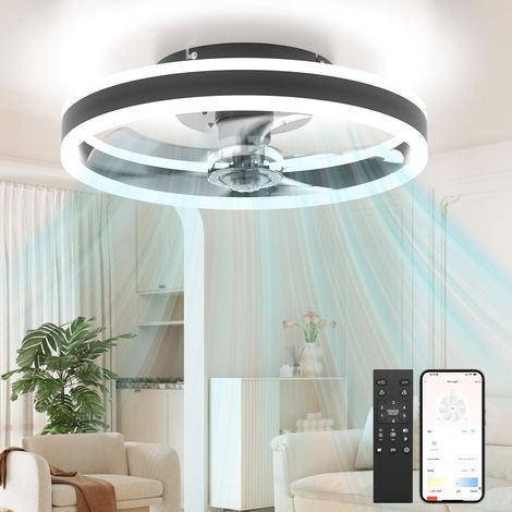 Ventilateur de plafond avec lumière 40cm, télécommande et contrôle APP, 3 températures de couleur, 6 vitesses et vent réversible, silencieux, adapté à la cuisine, au salon, à la chambre (1/5)