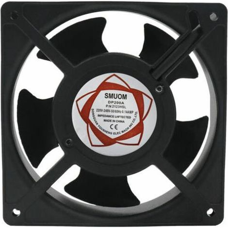 Ventilateur axial de type cassette pour cheminées, encastrable, haute température, pales métalliques, silencieux et universel. 120 x 120 x 38 mm.