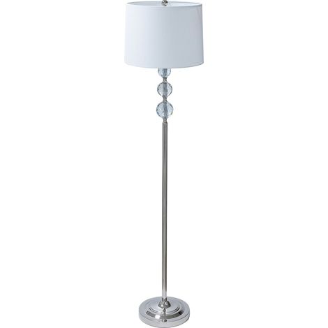 Relaxdays Stehlampe, Stoffschirm, Metall, E27, HxD: 155 x 35,5 cm, Kristall-Design, Standleuchte Wohnzimmer, silber/weiß