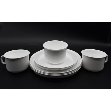 Service de table en plastique blanc avec 3 tasses, 3 assiettes de 14 cm et 18 cm d'assiettes de 18 cm chacune (1/2)