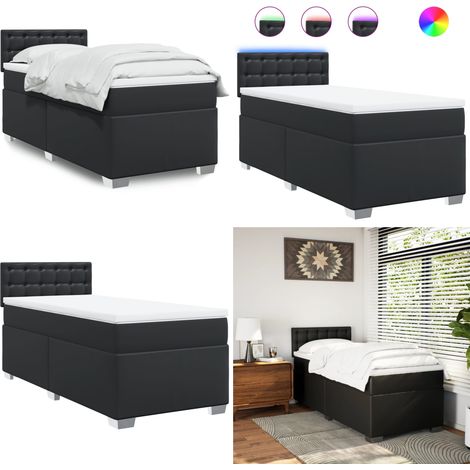 Giroletto a Molle con Materasso Nero 90x200 cm in Similpelle - Materasso a molle insacchettate - Giroletto con testiera