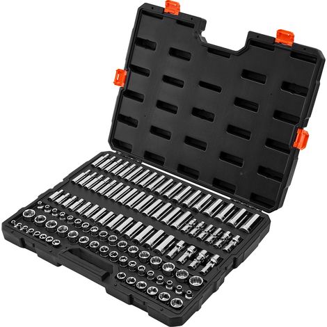 Mophorn Steckschlüsselsatz 104-teilig, 9,5-mm-Antrieb, metrische Größen von 6 bis 24 mm, tief und standard, Mechaniker-Werkzeugsatz mit Aufbewahrungskoffer, verchromter CR-V-Stahllegierung (1/5)