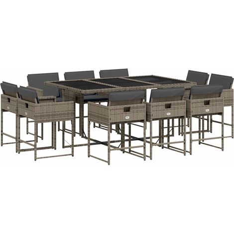 Maison Exclusive - 11-tlg. Garten-Essgruppe mit Kissen Grau Poly