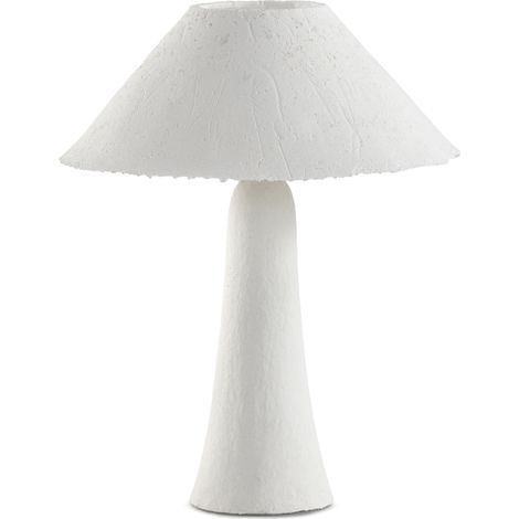 Lampe de table avec pied et abat-jour en papier mâché blanc, faite à la main (1/2)