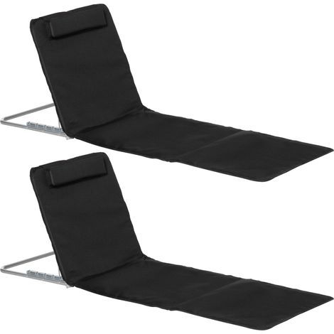 Lot de 2 Tapis de Plage rembourré - Matelas de Plage - nattes de Plage - Dossier inclinable Multi-Positions - Sac Transport Inclus - métal Polyester PE Noir (1/4)