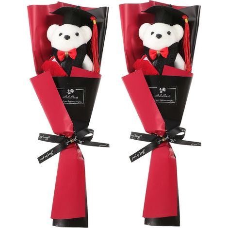 Lot de 2 bouquets de cadeaux de fin d'études : ours en peluche, cadeau pour une fête de remise de diplômes.-31X10X7CM-Black (1/3)