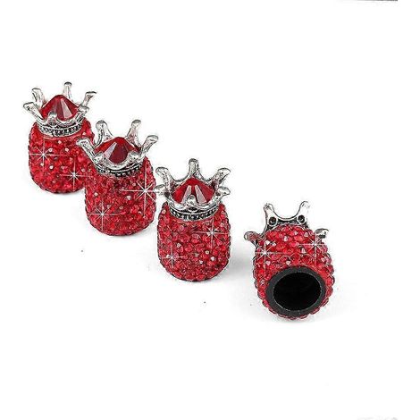 (Rouge) 4 bouchons anti-poussière pour pneus, bouchons de valve de pneu à strass, bouchons universels pour voiture, moto et vélo (1/3)