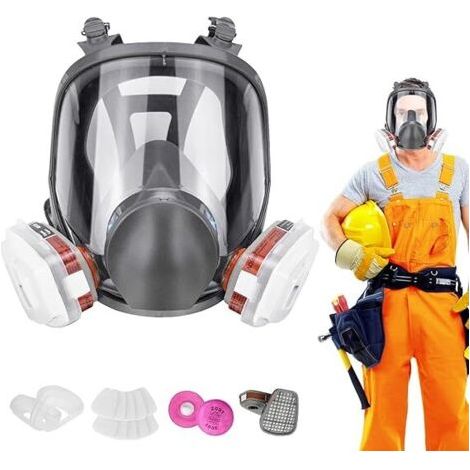 Respirateur Complet – Respirateur Complet Réutilisable, Respirateur Pour Le Travail Du Bois Respirateur Facial Avec Filtres, Respirateur Facial Miroir Haute Définition Antibuée Pour Le Travail (1/5)