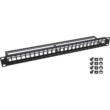 HMF 66445-02 UTP Keystone-Patchpanel für Serverschrank, 19 Zoll, 24 Ports RJ45, Schwarz