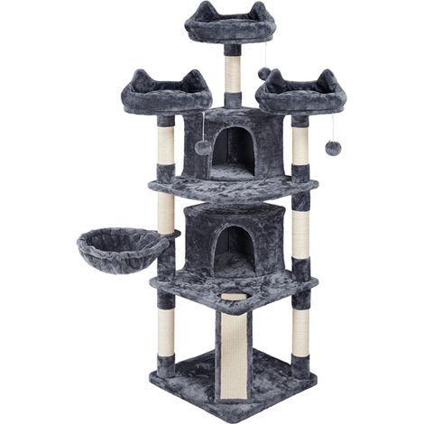 Homevive Árbol Grande para Gatos con 3 Plaraforma Torre para 3-5 Gatos Adultos Rascador de Escalada para Mascota 174 cm Gris Oscuro