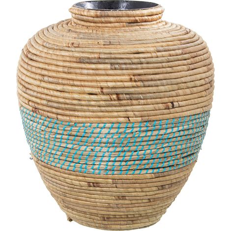 Vase osier élégant pour une touche décor zen - Teinte naturelle avec bande bleue (1/4)