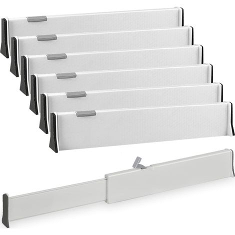 Sollbry Lot de 6 Separateur de Tiroirs Cuisine Extensible 37.8-54 CM H-6CM Plastique Separateur Tiroirs Vetement Cuisine Ajustable, Organisateur de Tiroir Cuisine Pour Couvert, Commode, Bureau (1/5)