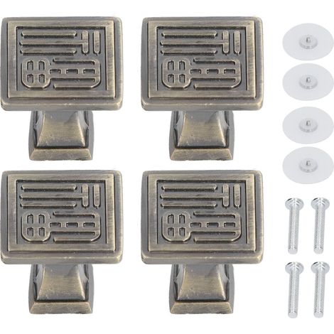 4PCS Poignées Vintage Rétro en Cuivre pour Armoire avec Plaque Adhésive et Vis - Accessoires Meuble (1/5)