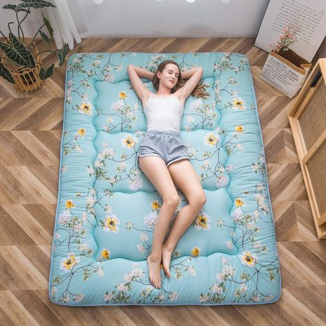 Matelas Futon Japonais à Motifs, Matelas d'appoint matelassé, Lit d'invité, Matelas de Couchage Pliant Tatami Mat Respirant Lit d'invité pour Camping Couch, Vert Floral, 90 x 190 cm (1/5)