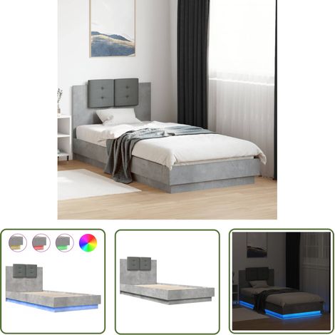 The Living Store Bettgestell mit Kopfteil und LED-Leuchten Betongrau 100x200 cm - Beton Grau - Holzrahmen - Lattenrost - Kopfteil - LED Beleuchtung (1/5)