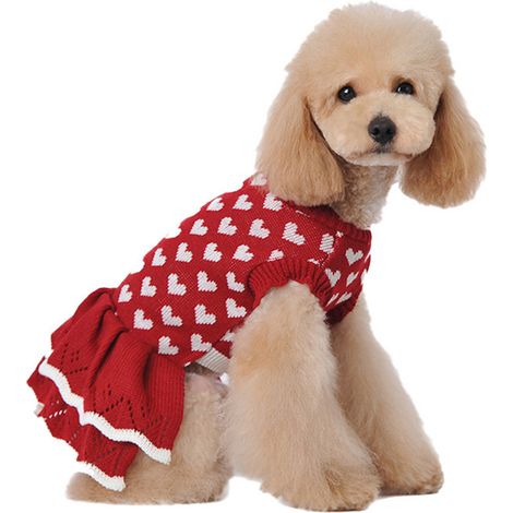 1 pull pour chien, en fibre acrylique, rouge, taille M, vêtement hivernal chaud et extensible, adapté aux chiens et chats (1/5)