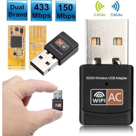 Adaptateur WiFi USB - RTL - 600 Mbps - Antenne bi-fréquence - USB 2.0 - Compatible Windows/Linux (1/4)