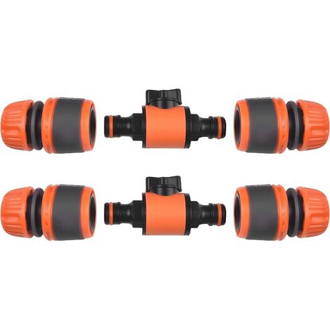 Ensemble de vannes et raccords pour tuyau d'arrosage - Contrôle du débit avec joints en caoutchouc anti-fuite - Poignées ergonomiques - Noir et rouge - 2 valves et 4 connecteurs (1/5)